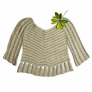 PURE HANDKNIT 100% Cotton Crochet Sweater  M/L